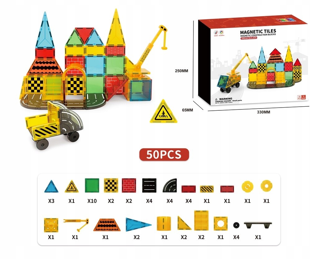 Klocki magnetyczne konstrukcyjne 3D budowa 50 elementów Kik