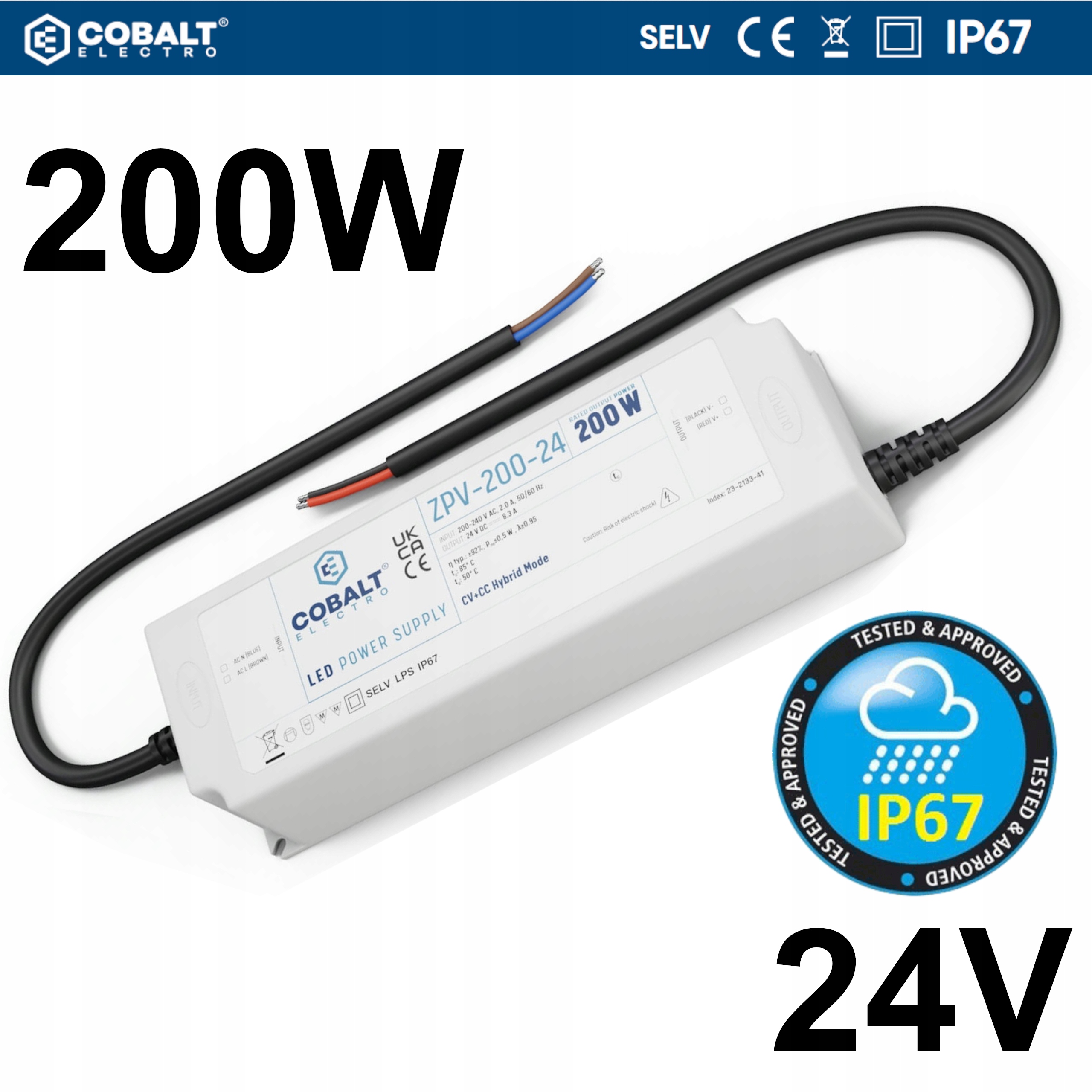 Napájací Zdroj Pre Led Pásky 200W Vodotesný IP67 Zpv 24V Cobalt Electro