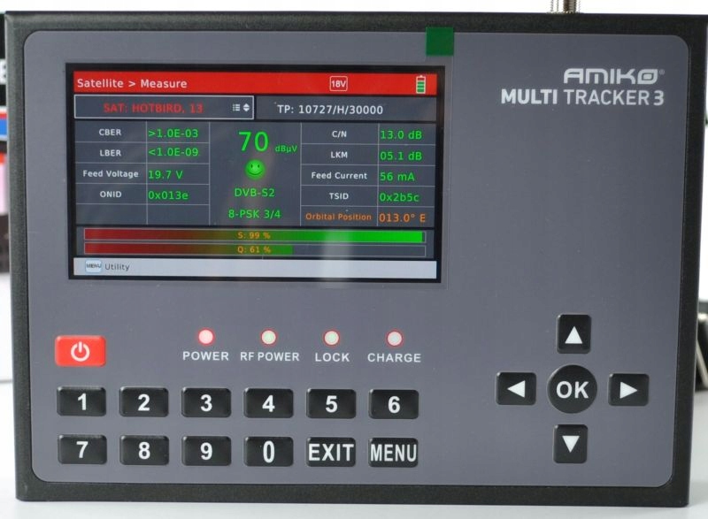 Miernik Sygnału Anten TV DVB-T2 DVB-C SAT DVB-S2 Amiko Multitracker 3 Combo Kod producenta Miernik Sygnału DVB-S2 DVB-T2 DVB-C Amiko