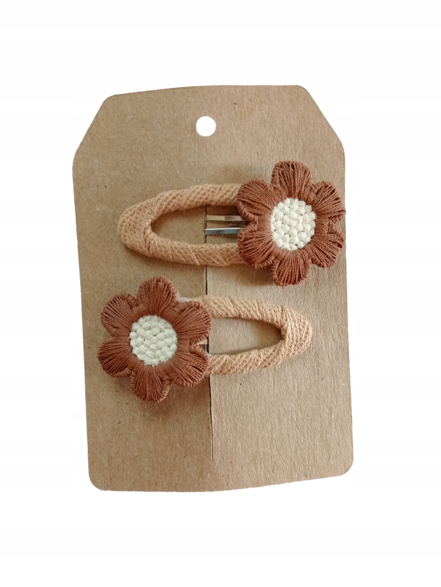 Spinki do włosów kwiatki dziergane 2szt pyk brąz dla dziewczynki boho