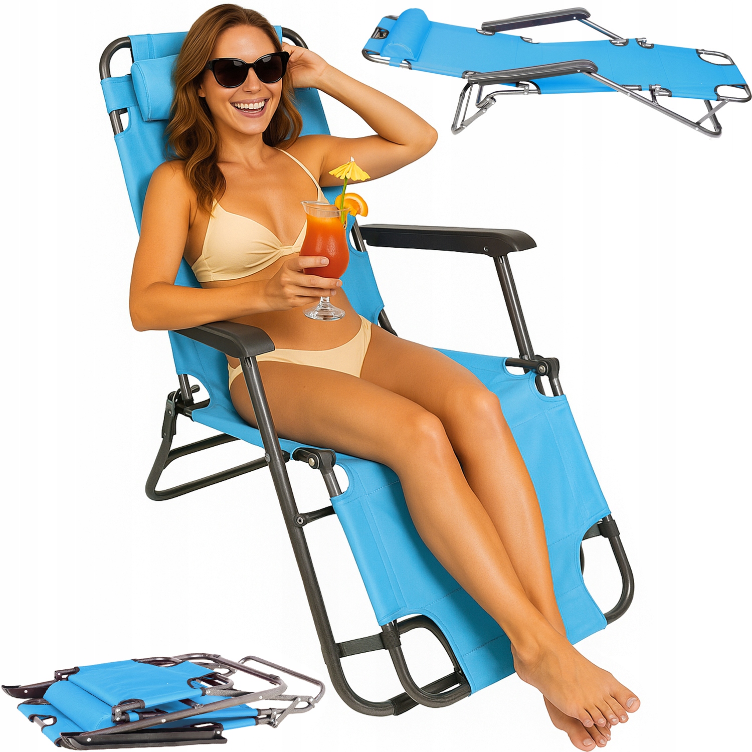 Leżak Ogrodowy krzesło turystyczne Fotel Plazowy rozkładany leżanka Goliat