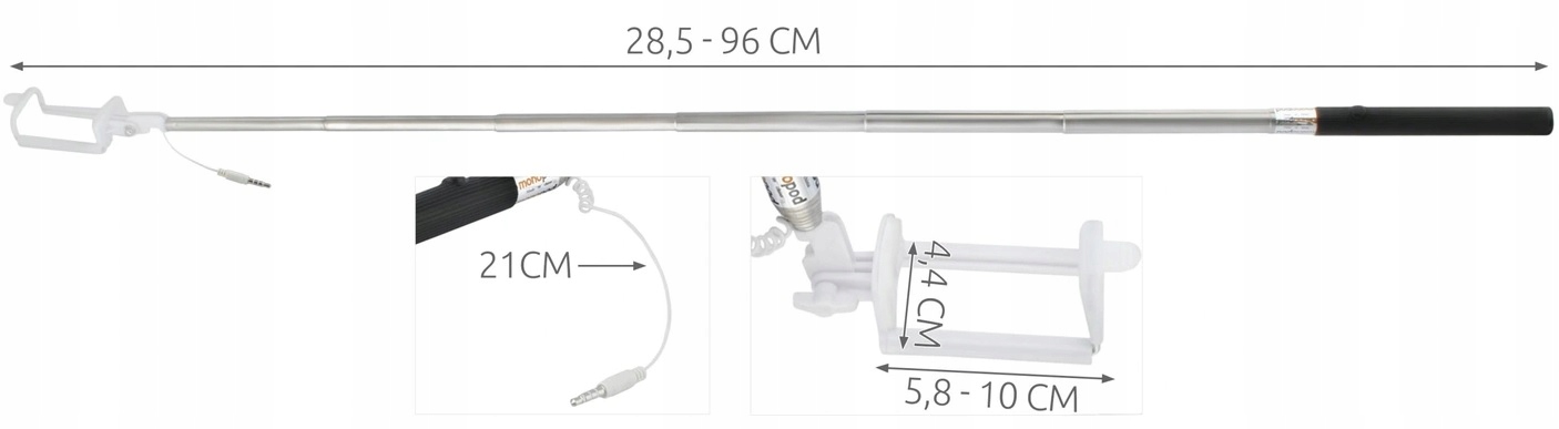 KIJEK SELFIE STICK UCHWYT DO ZDJĘĆ MONOPOD + KABEL Model UCHWYT DO ZDJĘĆ SELFIE KIJEK STICK MONOPOD