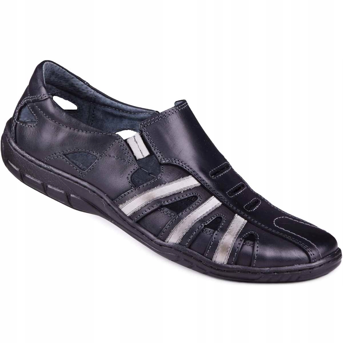 Boty mokasíny pánské kožené letní černé 41