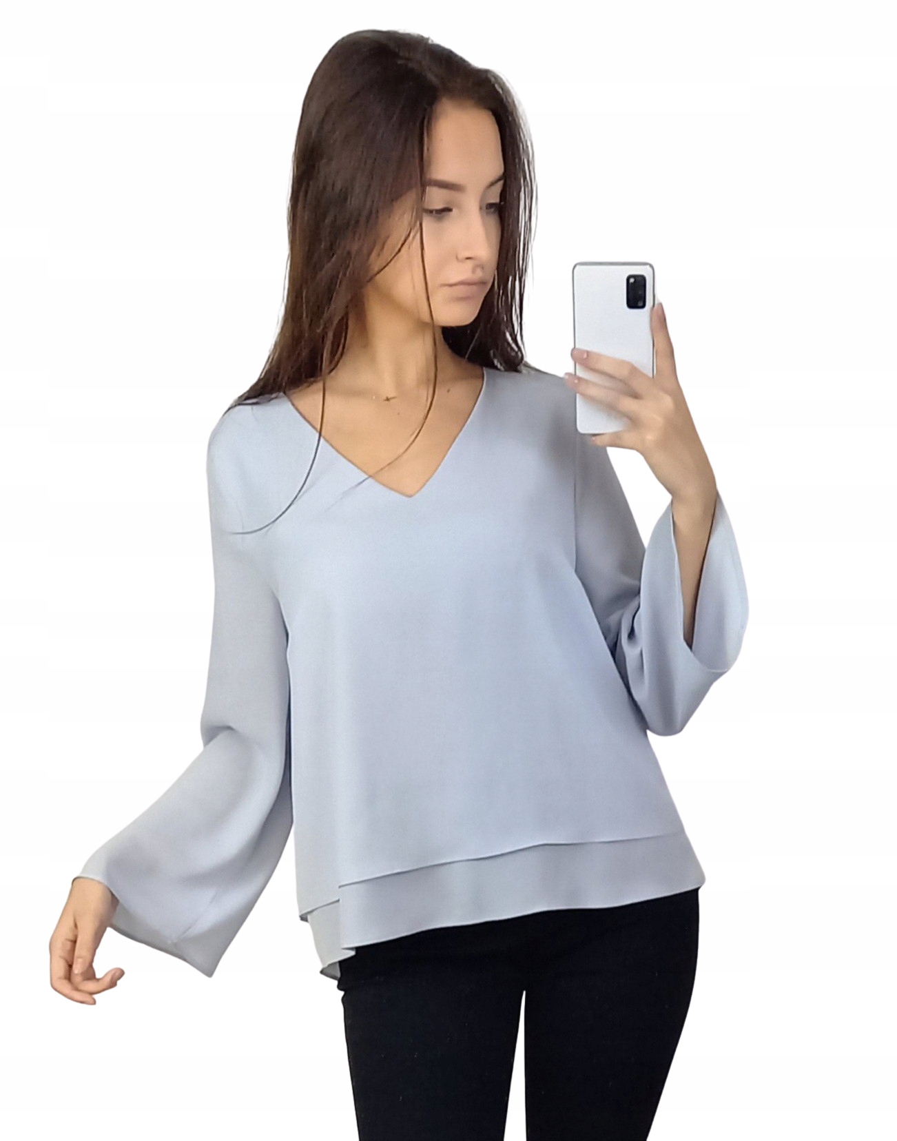 

Elegancka Oversizowa Bluzka Z Żorżety Szara r.42