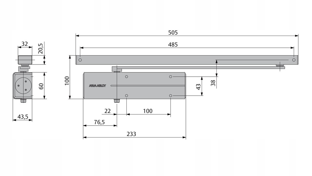 Samozamykacz z szyną ślizgową ASSA ABLOY DC135 srebrny Kod producenta DC135-EV1