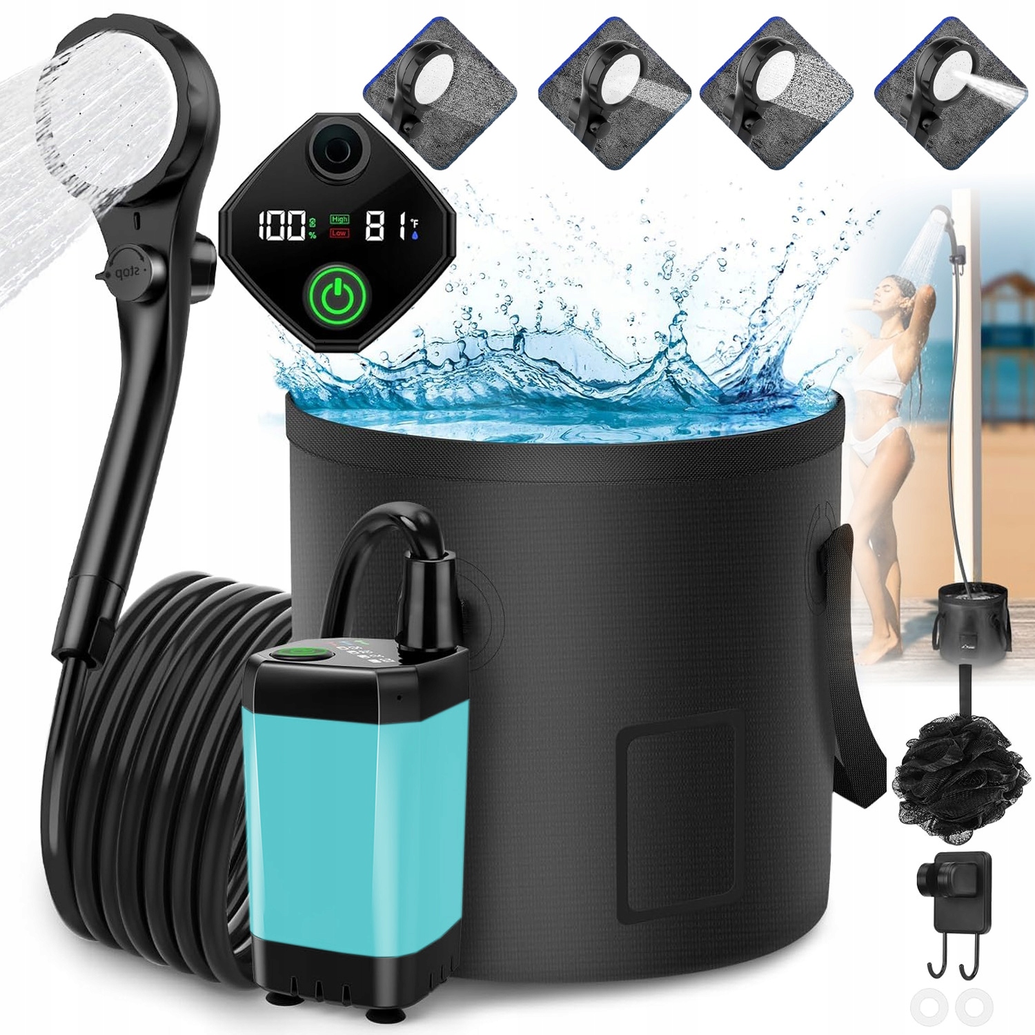 Turistická Kempingová Sprcha Přenosná S Elektrickou Pumpou Akumulátor