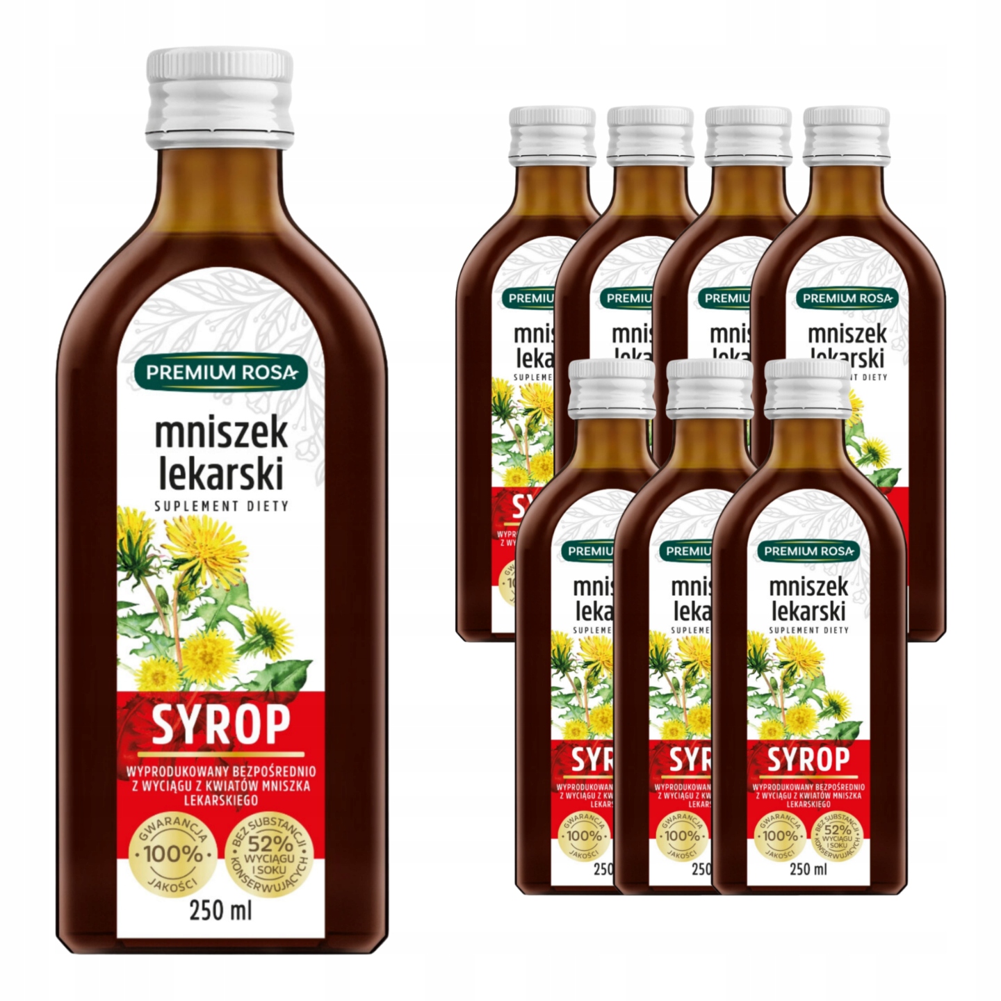 Premium Rosa Syrop z Kwiatu Mniszka Lekarskiego 250 ml x8