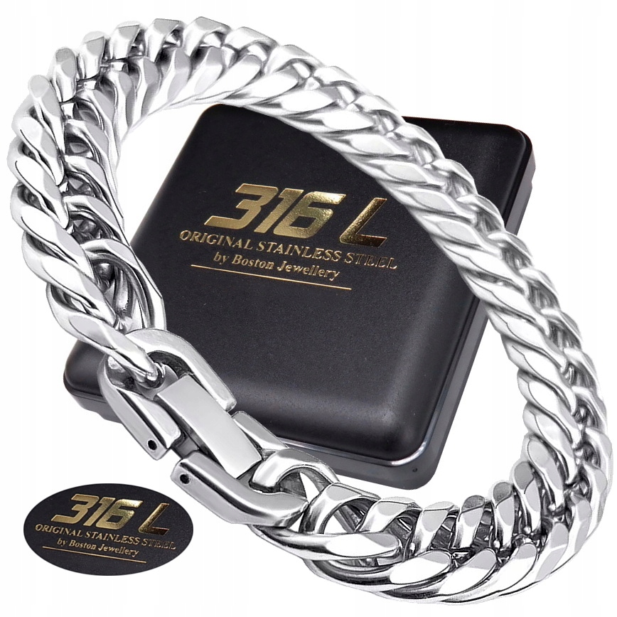 Gruba Srebrna Bransoleta Bransoletka Męska Pancerka Stal Chirurgiczna 12MM