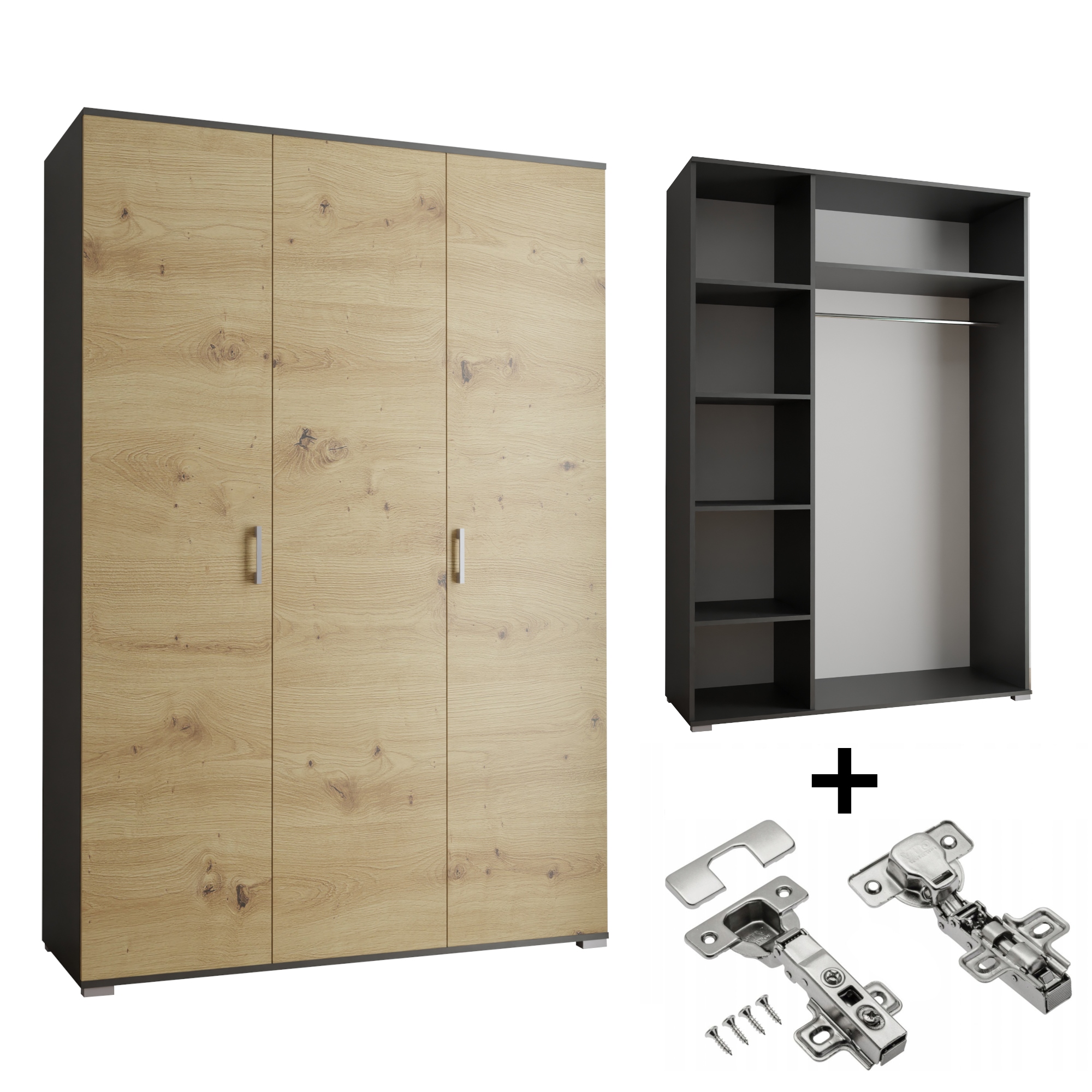 Skříň Akce 3-D 120 x 192 x 51 cm Černá Artisan S Tlumením Dovírání