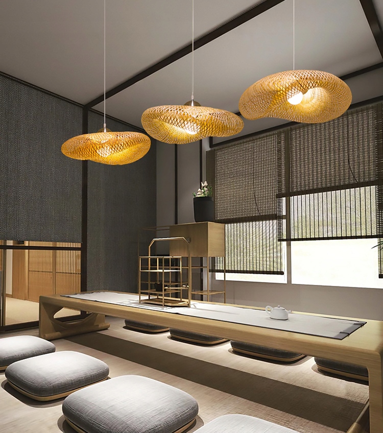 LAMPA WISZĄCA PLECIONA BAMBUS NATURAL BOHO DREWNO Kolor czarny odcienie brązu i beżu