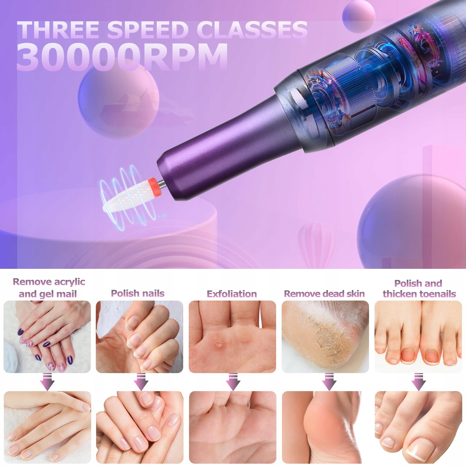 EVILTO Bezprzewodowa Frezarka Do Paznokci Zestaw Manicure Pedicure — miniatura 4