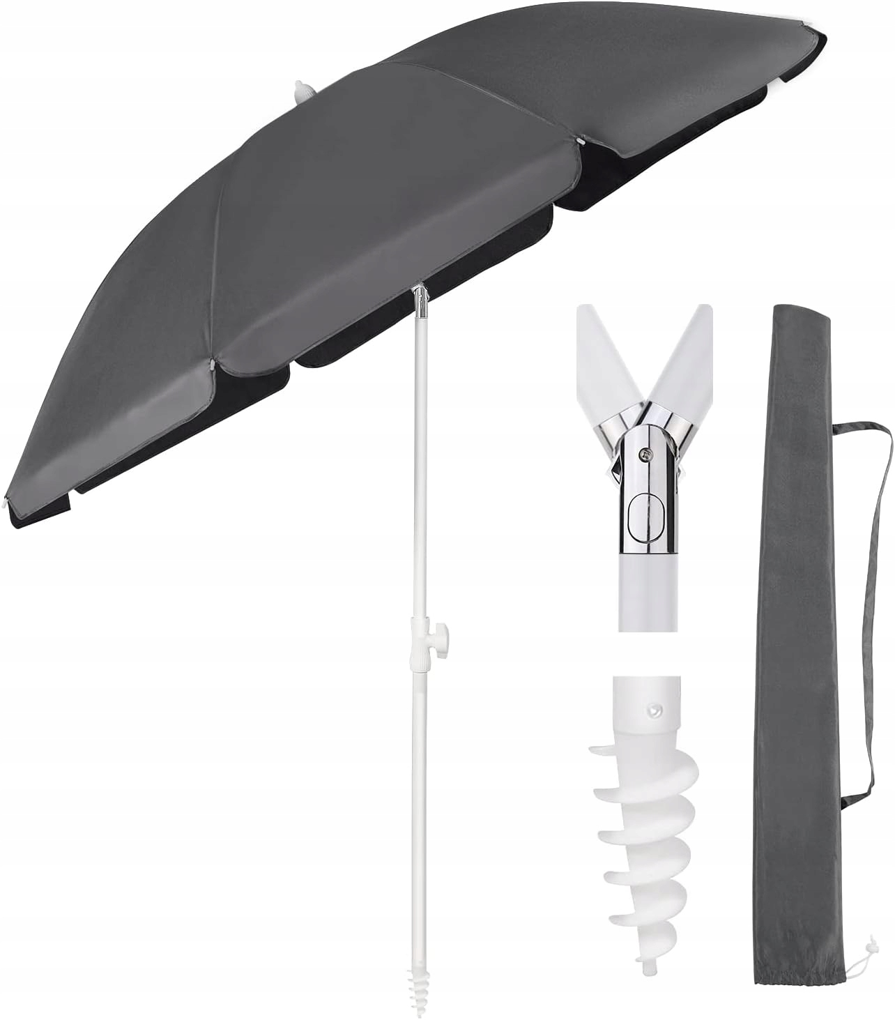 Parasol Plażowy Ogrodowy Wkrętka Szary 160 CM