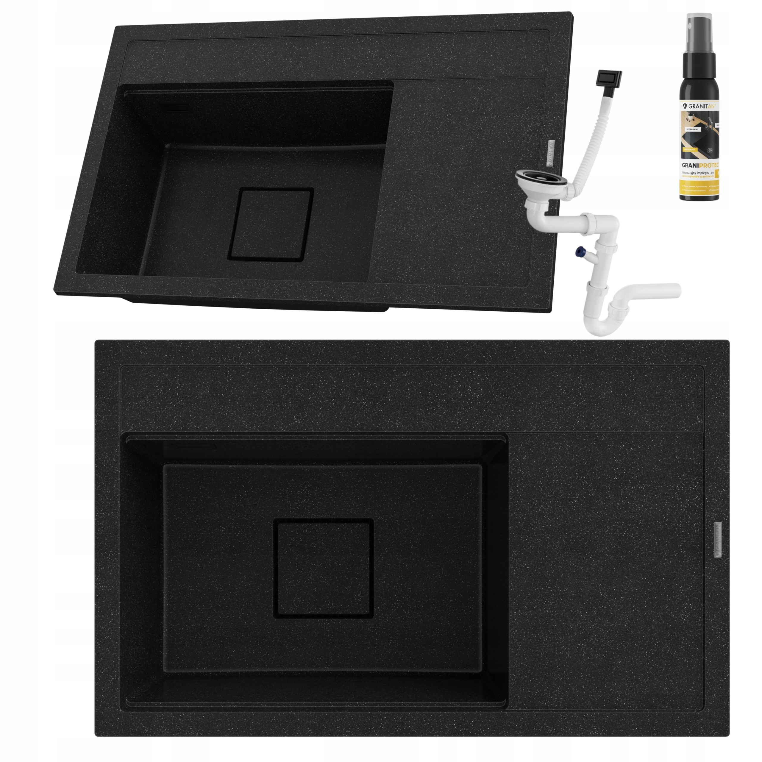 Moderný drez rendo čierny škvrnitý komora ľavá granitová