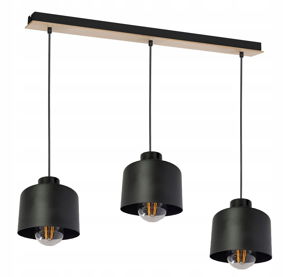 Závěsná lampa závěsný stropní lustr Loft stínidlo Hrnek kov Dřevo na 3 E27