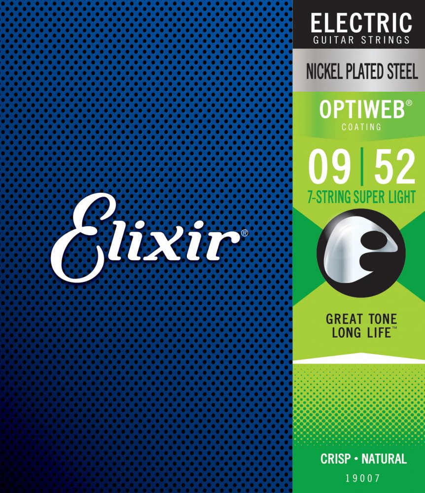 Struny do gitary elektrycznej 7-strunowej 9, Elixir 19007 Nanoweb 9-52