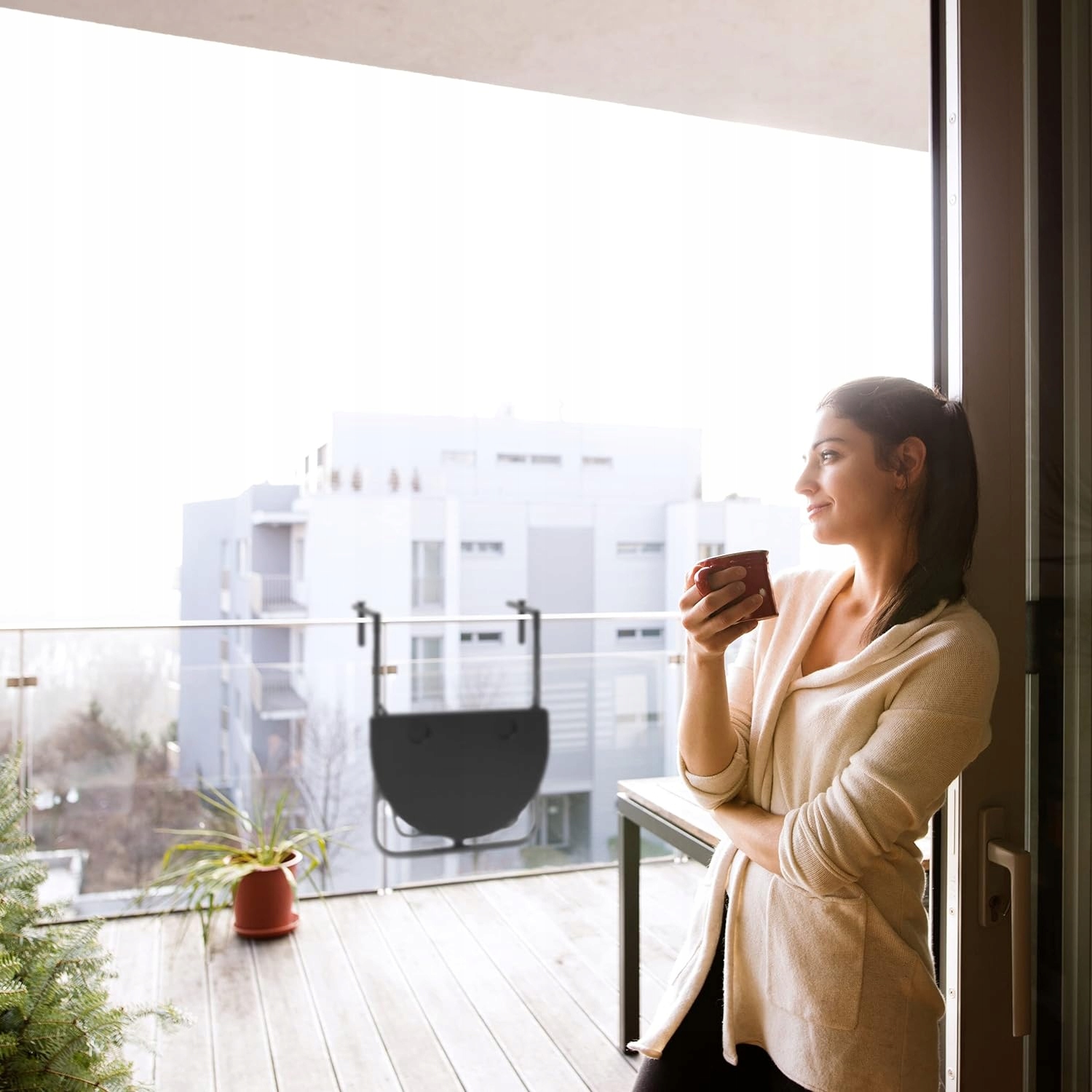 STOLIK BALKONOWY SKŁADANY Półka na Balustradę Turystyczny KAWOWY NA TARAS Wysokość mebla 83 cm