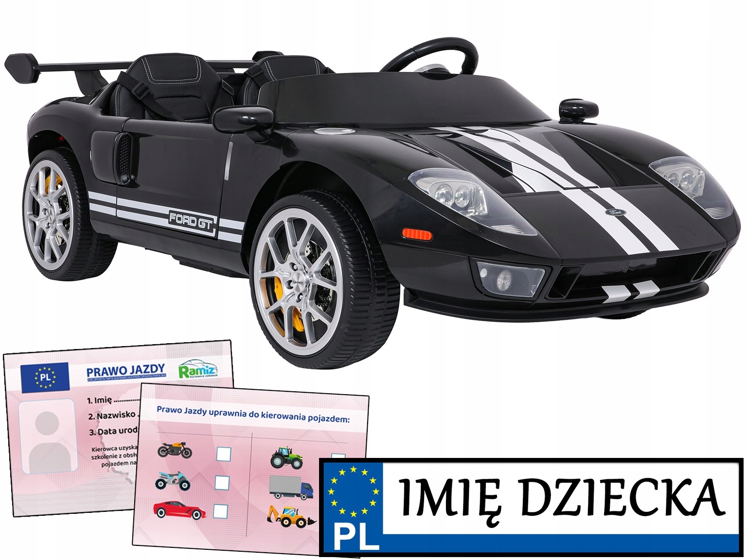 duży samochód elektryczny dla 2 dzieci Sportowy Ford Gt na pilota koła Eva