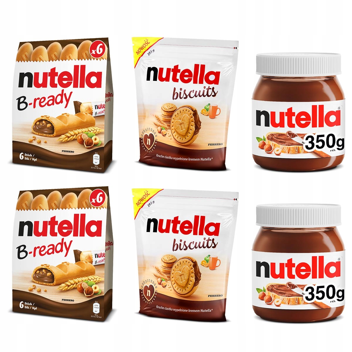 Nutella mix krem Nutella 2x350g, 2x ciastka Biscuits, 2x ciasteczka B-ready