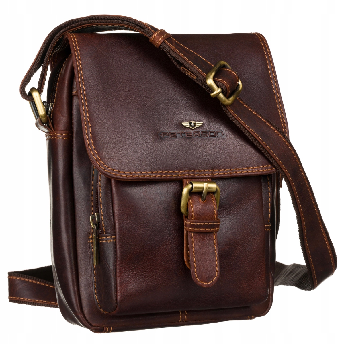 Torebka listonoszka skórzana torba męska na ramię brązowa Peterson