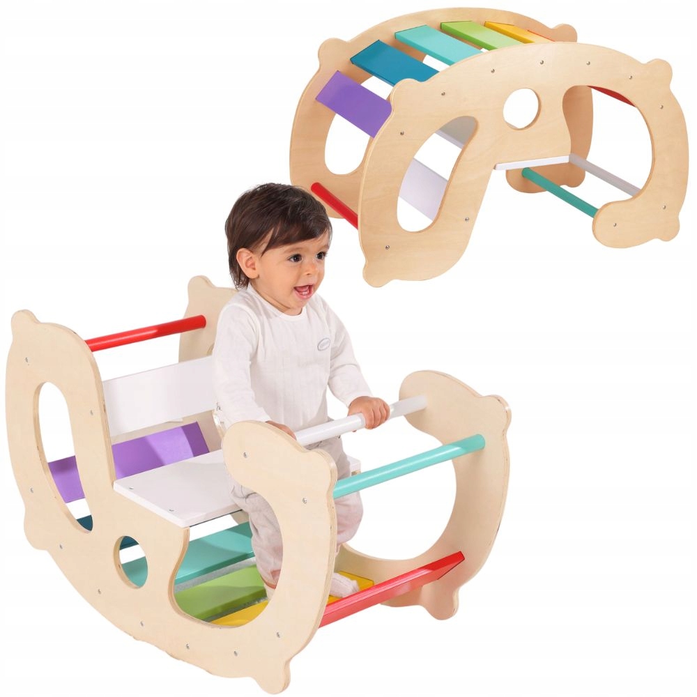 Drewniany Tęczowy Bujak Montessori 2W1 Mostek Równoważnia 3+ Woopie Green