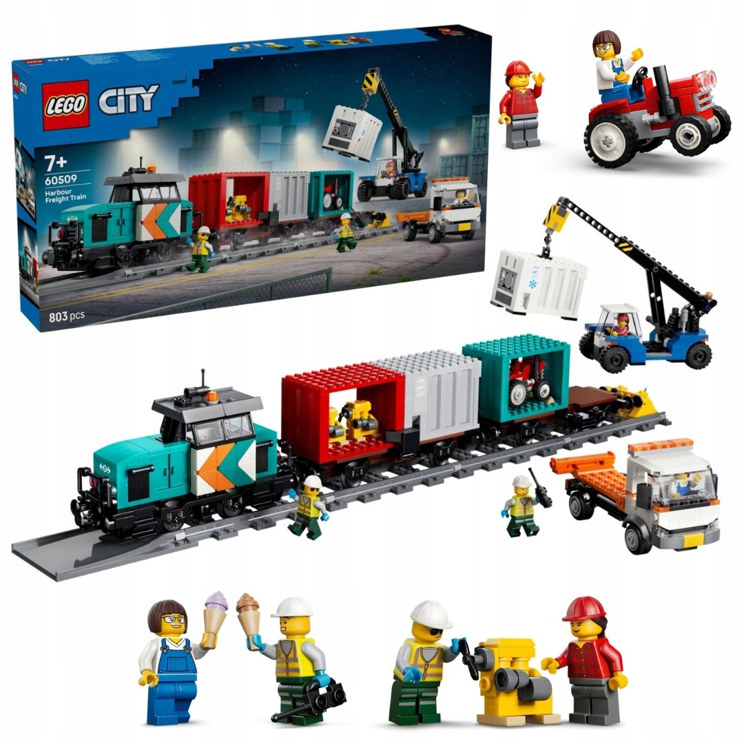 Lego City 60509 Přístavní nákladní vlak Jeřáb Nákladní automobil 803 dílků 7+