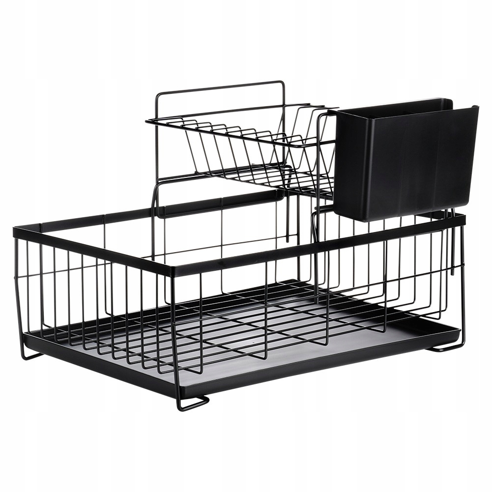 Levně Sušák na nádobí kovový, černý, 2-úrovňový, 42x28x28 cm