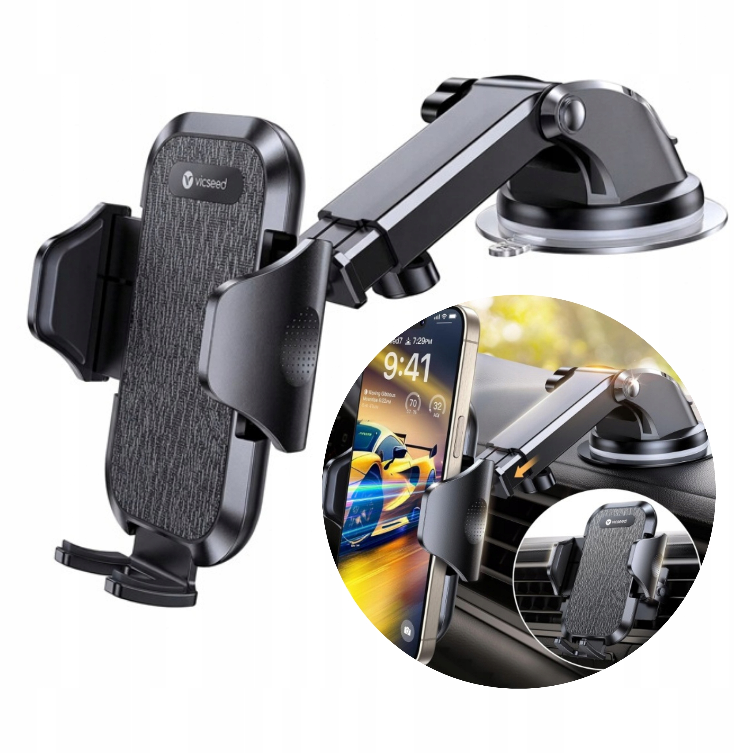 Uchwyt na telefon Samochodowy 3w1 Pancerny, Szyba Deska Kratka Magnes 20kg