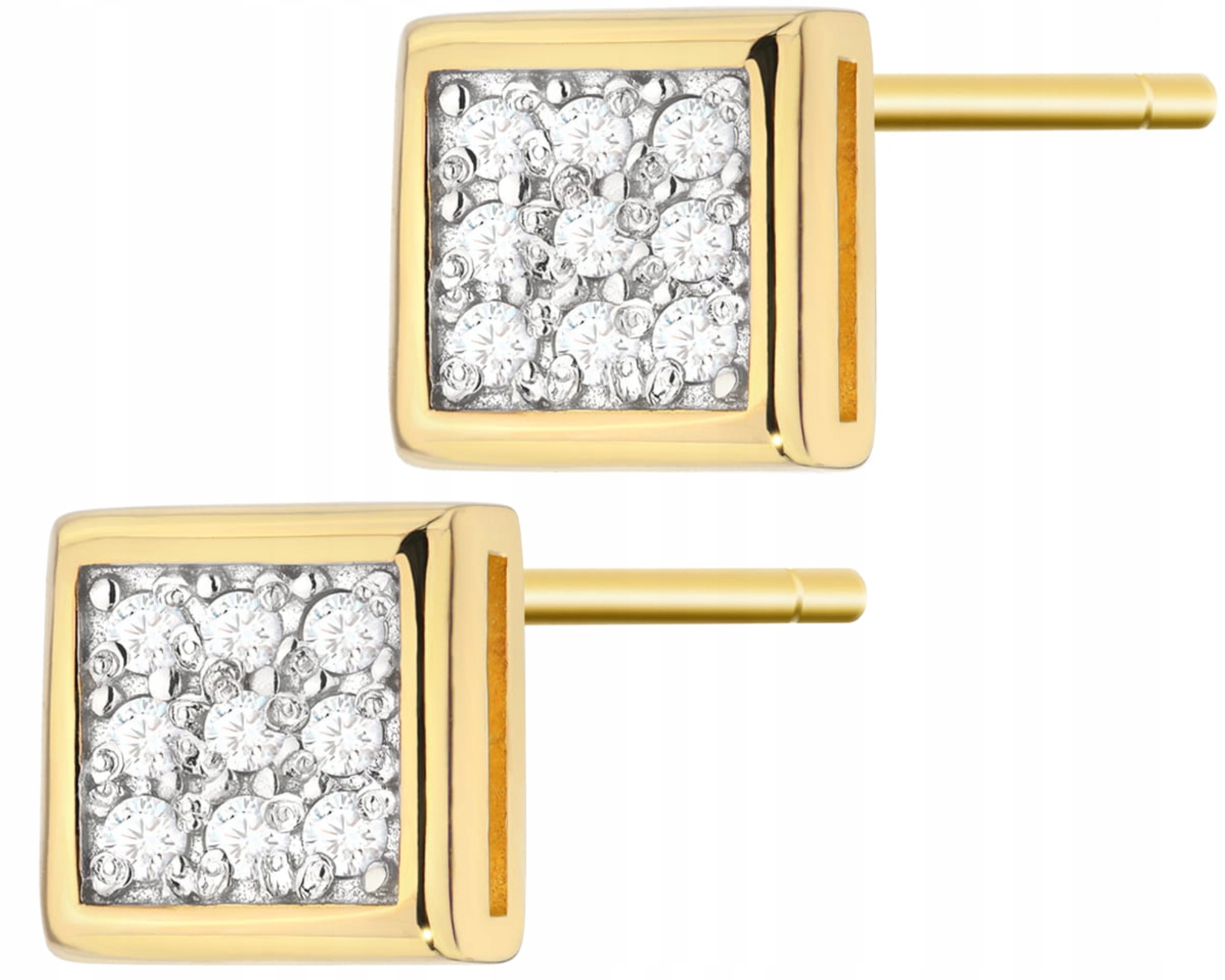 Zlaté náušnice s brilianty ve tvaru čtverce