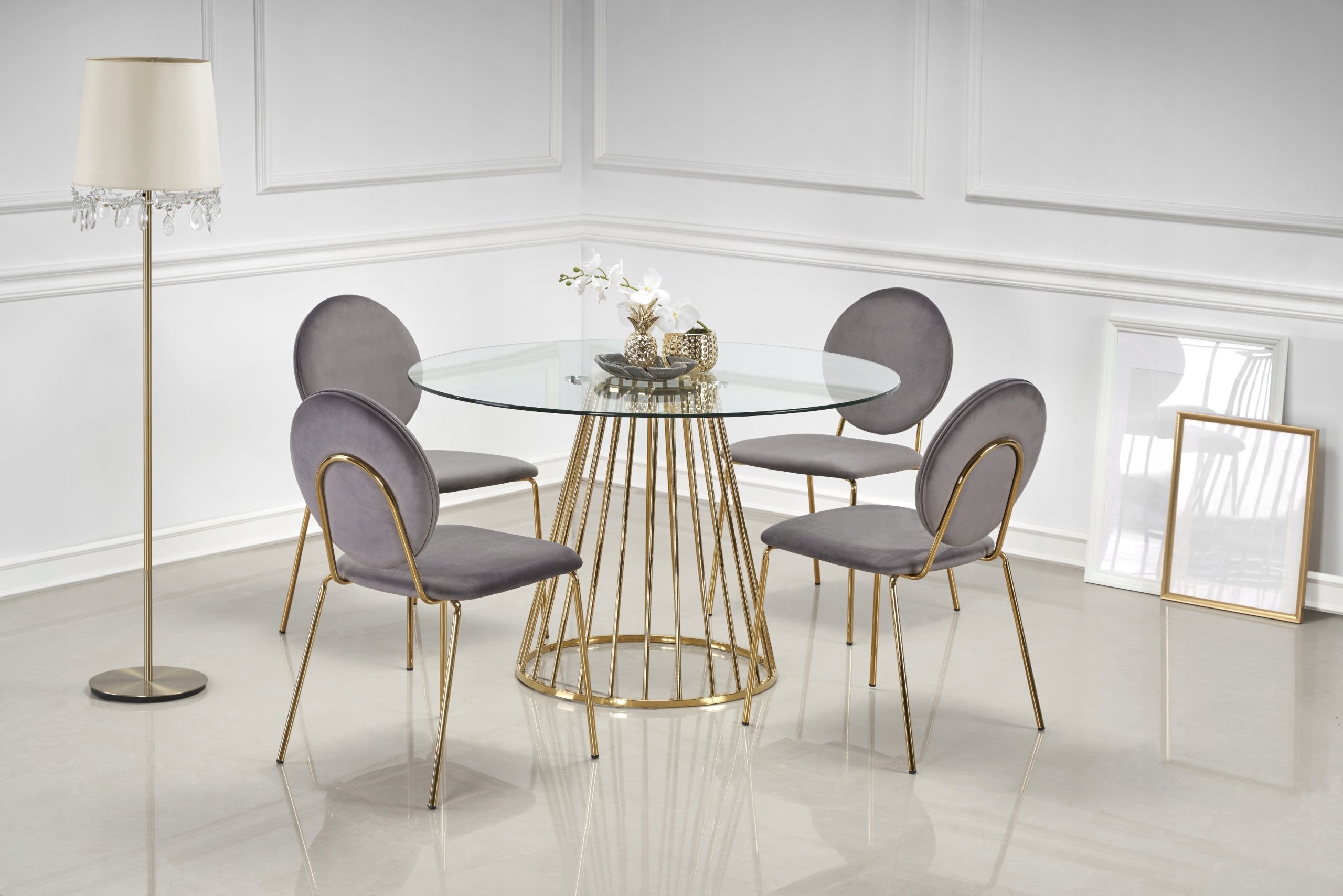 Liverpool stół do jadalni transparentny, złoty