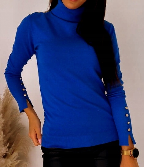 

Damski sweter z golfem golf basic kobaltowy guziki