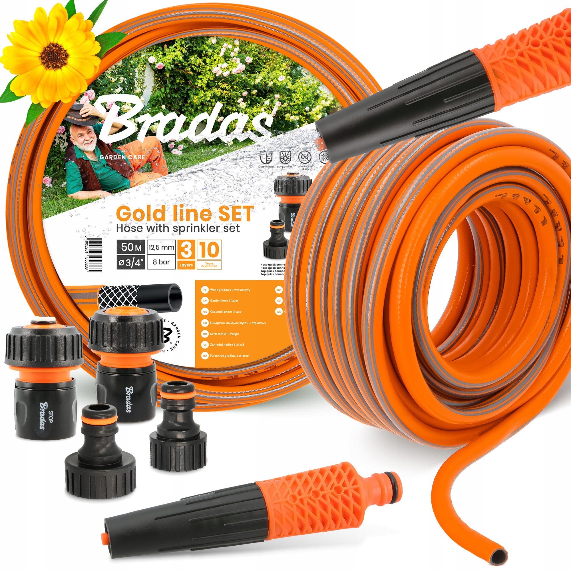 Záhradná Hadica 3/4 Vody Zvinovací 50 m Zavlažovanie Šlauf 3-VRSTVOVÝ Elastický Yo