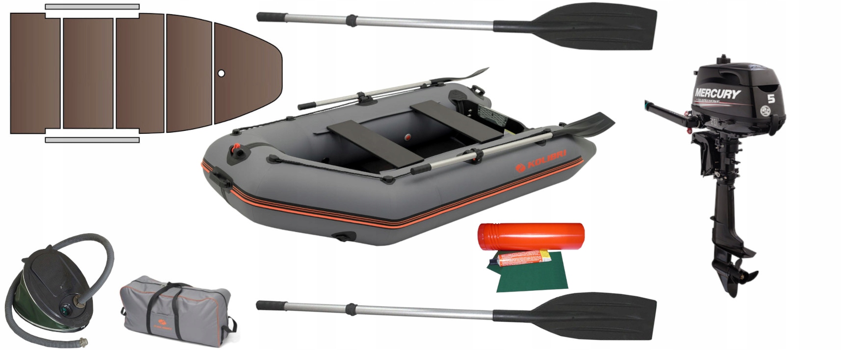 Raft Kolibri KM-260D Tmavě šedý Kil Motor Mercury F5 Mh Rumpel