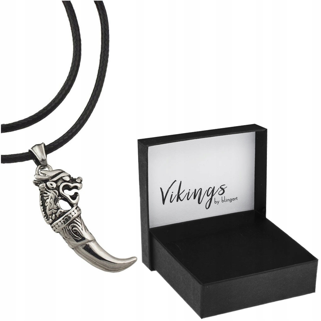 Naszyjnik męski rzemyk z zawieszką kieł głowa gryfa VIKINGS STAL 316L