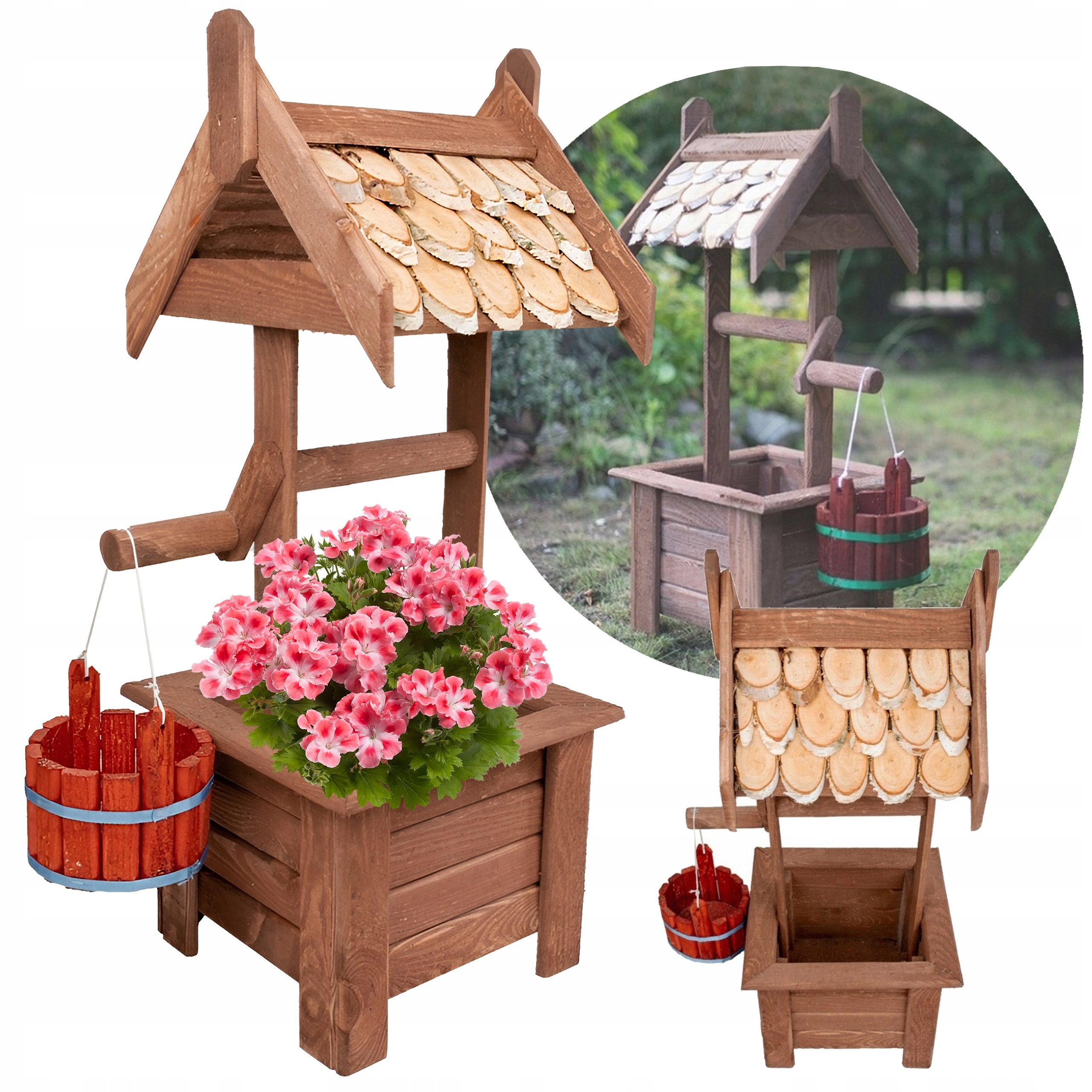 Kwietnik Ogrodowy Drewniany Studnia Dekoracja Ogrodowa Ozdoba do Ogrodu