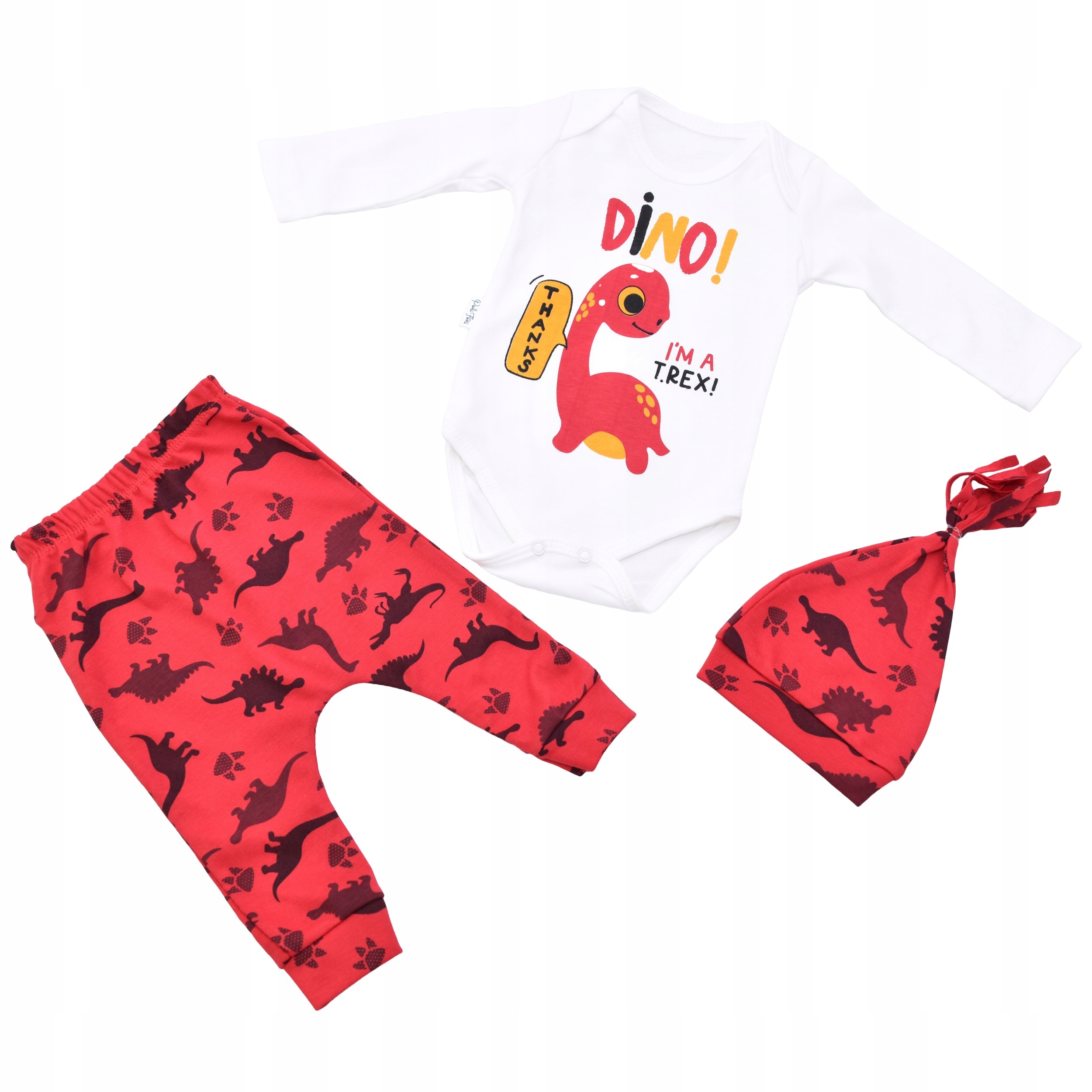 BAWEŁNIANY ZESTAW Z CZAPKĄ DINOZAUR NIEMOWLAK R 68