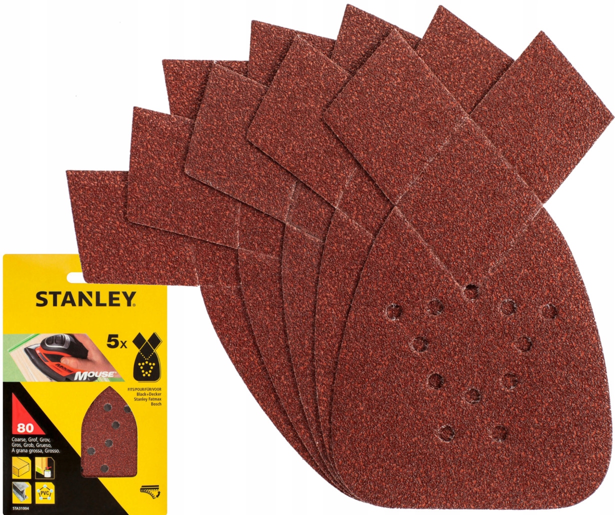 Stanley 5x Papier Ścierny Rzep K80 do szlifierek typu Mouse 31004 STA31004