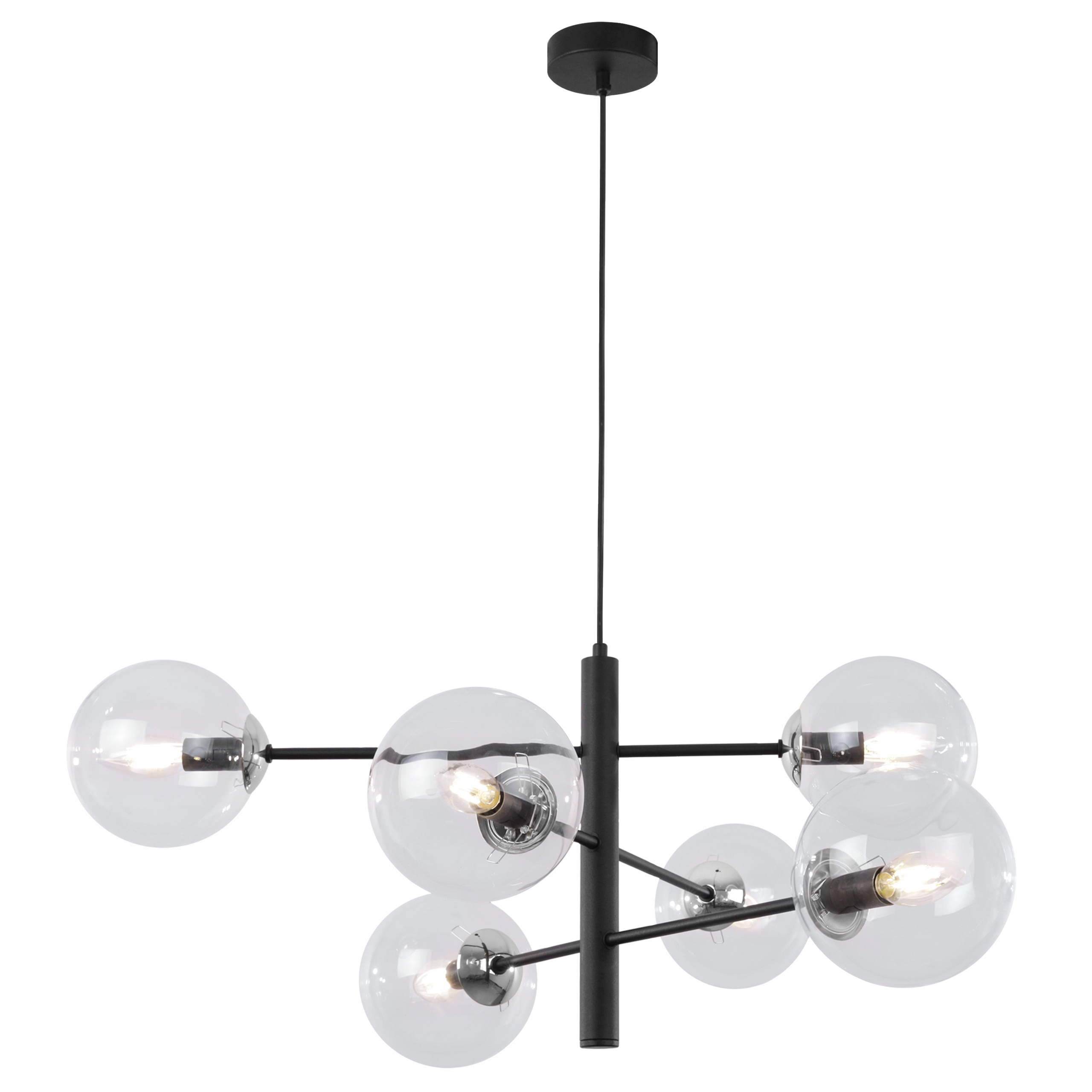 Lampa Sufitowa Wisząca Czarna Żyrandol Nowoczesny Glamour Kule Bezbarwne