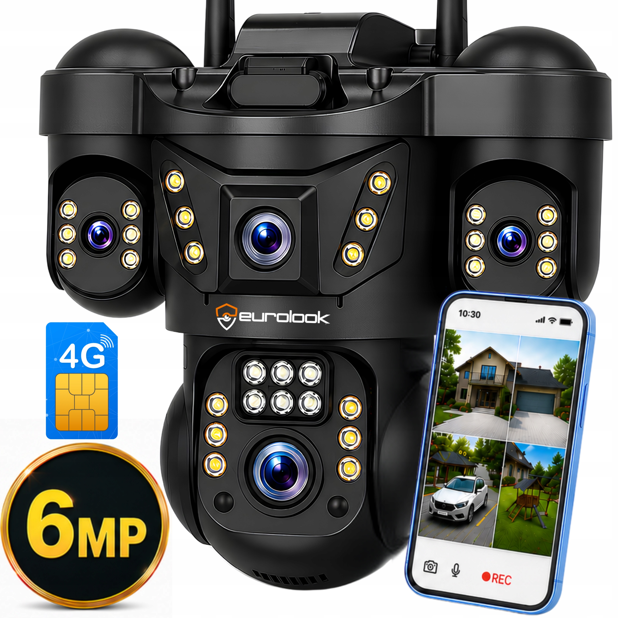 Trojitá Ip Gsm Smart Otočná Kamera 6MPX 2K Na Sim Kartu 4G 5G Lte Audio