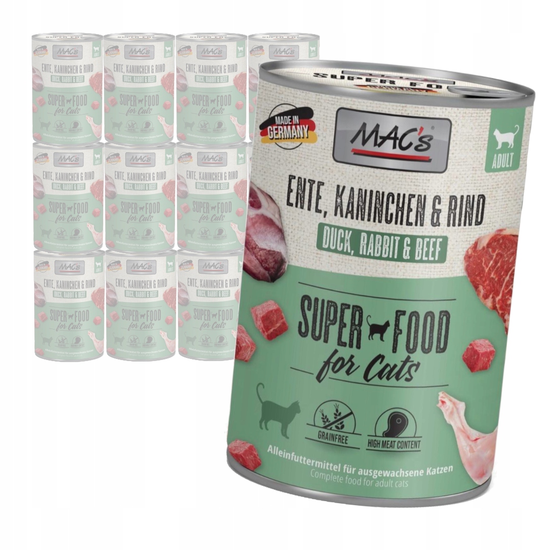 Levně MAC's Cat Mokré Krmivo Pro Kočky Kachna Králík Hovězí 12x400g