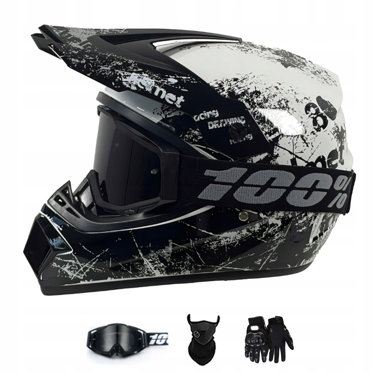 Motocyklová Přilba Lehká Enduro Quada Brýle Rukavice Maska M