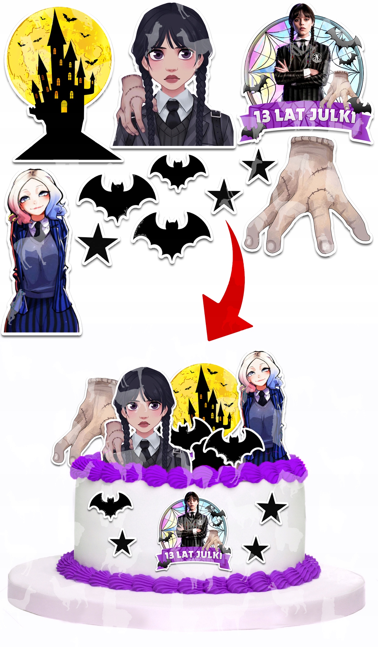 CUKROWY ZESTAW DO WYKONANIA POSTACI FIGUREK NA TORT WEDNESDAY ADDAMS ENID Marka inna