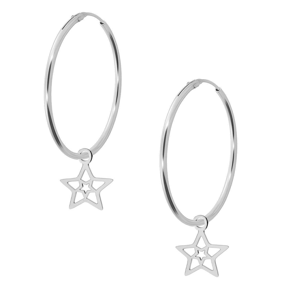 

Srebrne Kolczyki Duże Koła Gwiazdka srebro 925