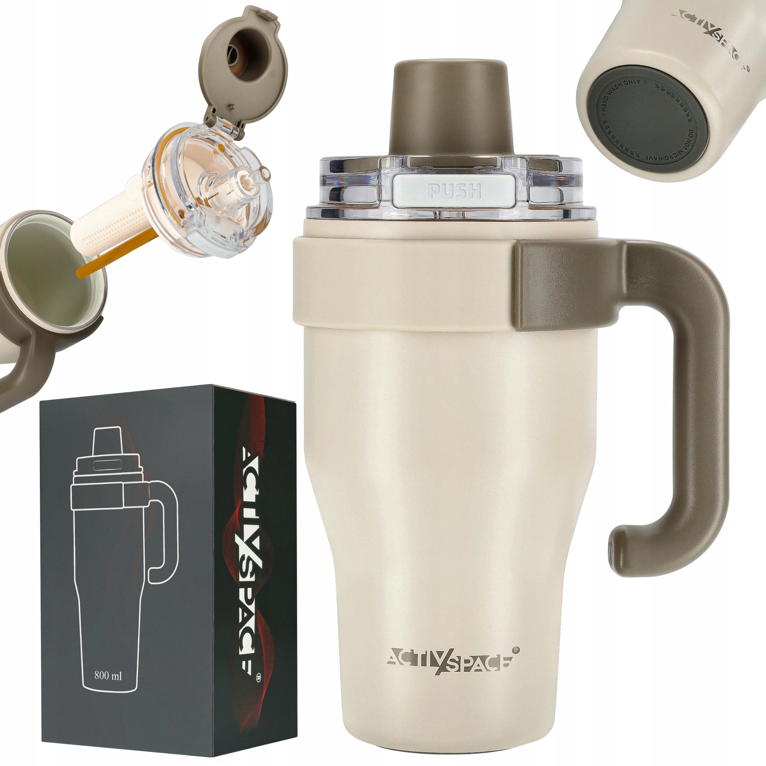 Termohrnek S Brčkem Termoska S Držákem Na Kávu Čaj Vzduchotěsný 800 ML