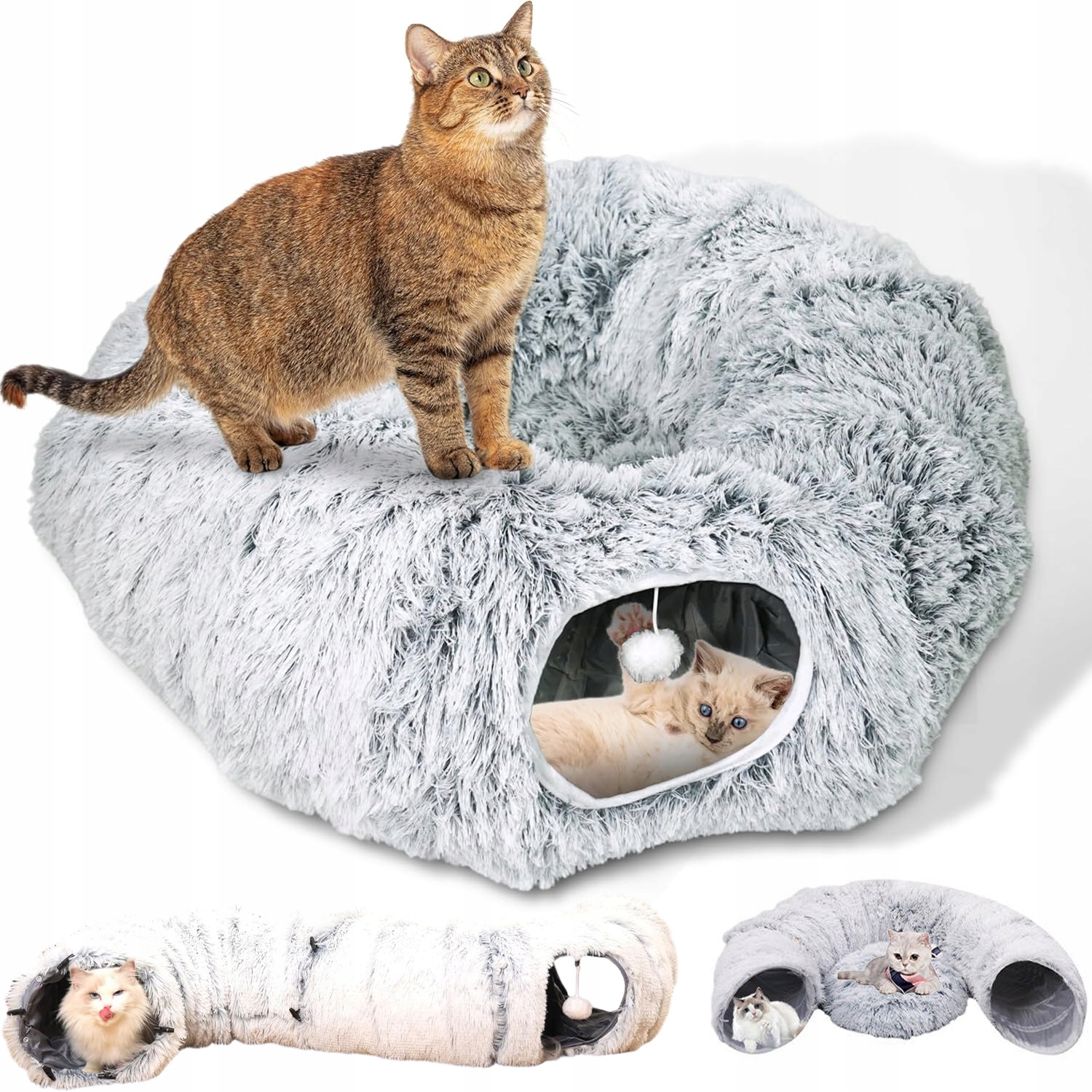 Levně Tunel Pro Kočky Plyšový Interaktivní S Efektem Šustění 170 CM Míč Hračka