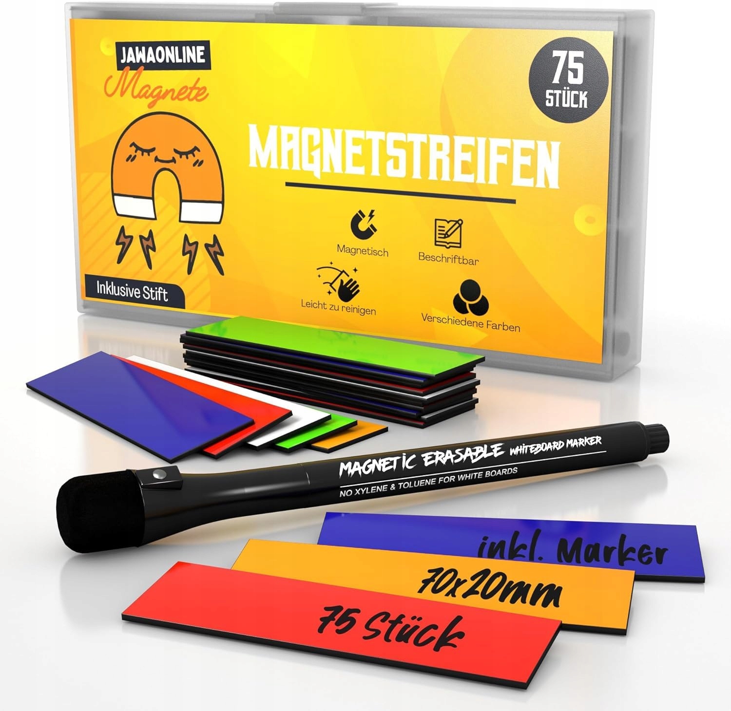 JAWA ETYKIETY MAGNETYCZNE SUCHOŚCIERALNE 75 SZT+ MARKER PREMIUM DUŻY ZESTAW