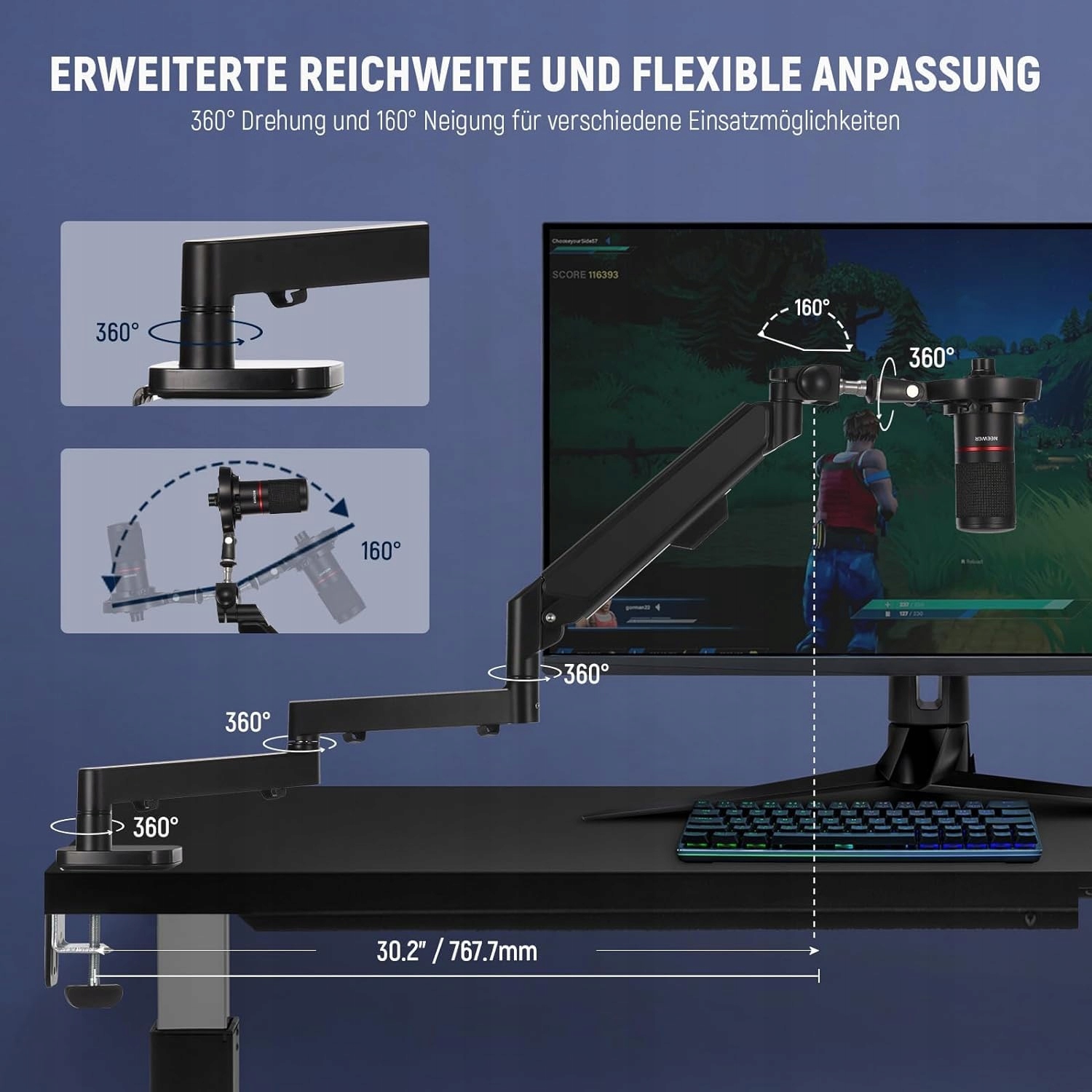 NEEWER Niskoprofilowy Mikrofonarm 360° do Shure Blue Yeti Podcast — miniatura 3