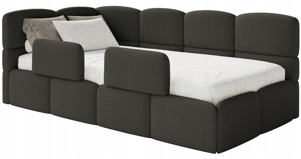 Postel pro mláděž 120 x 200 cm Cloudy hnědá boucle matrace s levými zábranami