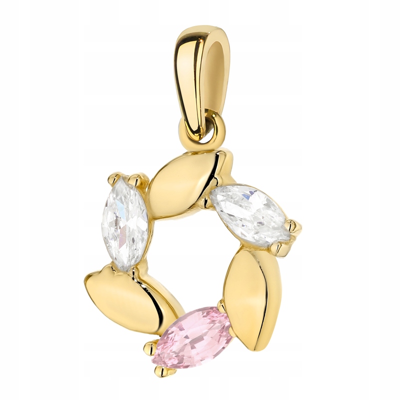 Zlatý Přívěsek Přívěsek Dámský pr. 585 Listy Bílé a Růžové Zirkony 14k