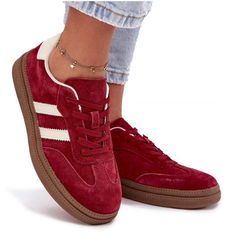 Dámské Tenisky Z Přírodního Semiše, Šněrovací, Nízké, Vínové, Velikost 37