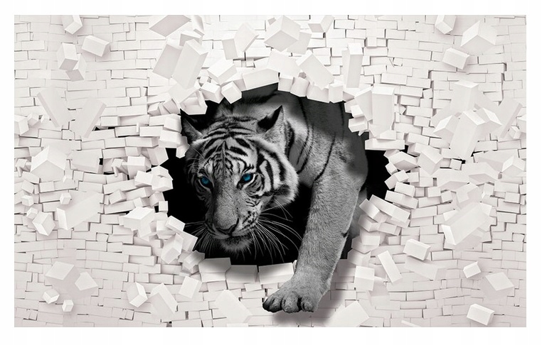 Fototapeta Tiger Vychádzajúci Z 3D Steny Tapeta Na Stenu Spálňa 368x254